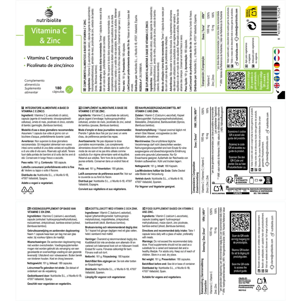 Vitamina C Zinc Zinco Nutribiolite